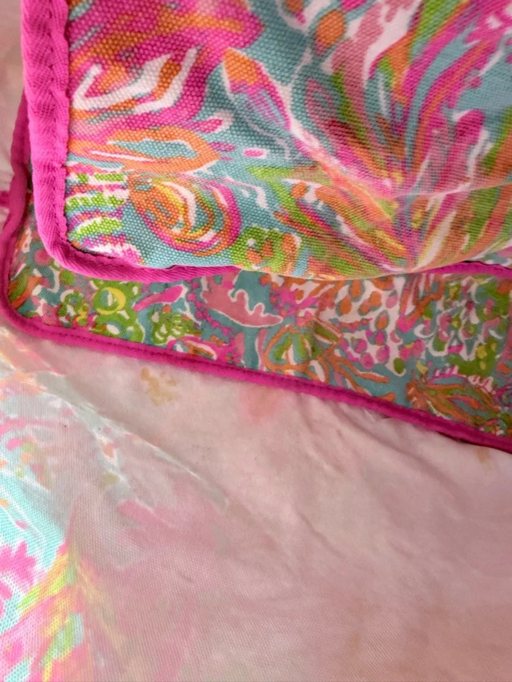 Lilly Pulitzer Tote Bag Tropical Pink Aqua Beach Large Canvas Bag Summer Preppy - Picture 5 of 6